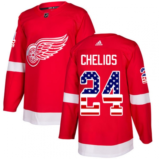 Youth Adidas Detroit Red Wings #24 Chris Chelios Authentic Red USA Flag Fashion NHL Jersey - Ujersey