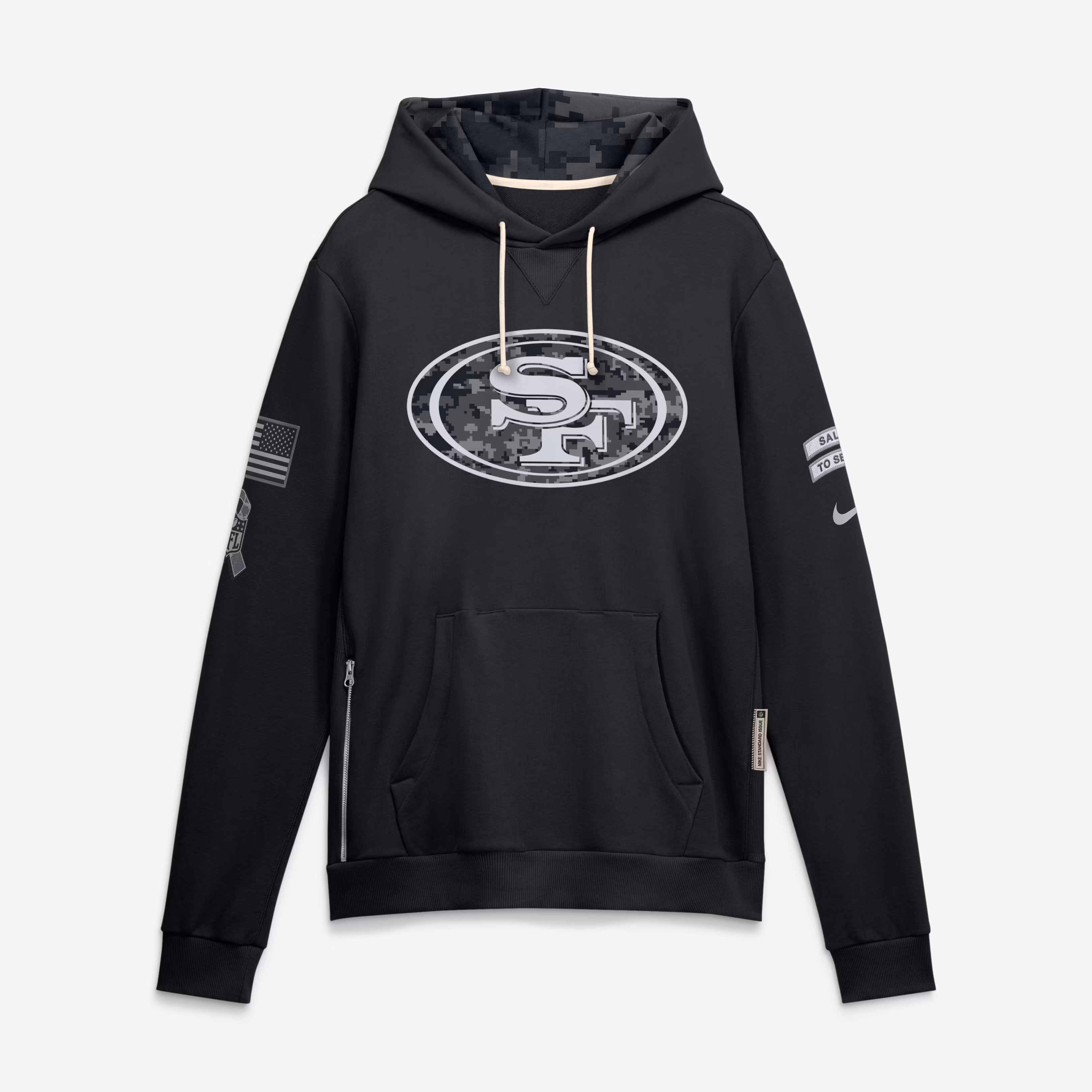 Men's San Francisco 49ers  Nike Black 2026 Salute to Service Sideline Dri-FIT Pullover Hoodie - Ujersey