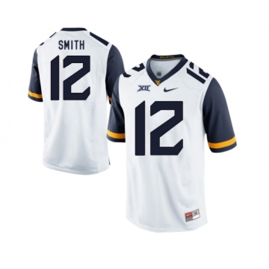 West Virginia Mountaineers 12 Geno Smith White College Football Jersey - Ujersey