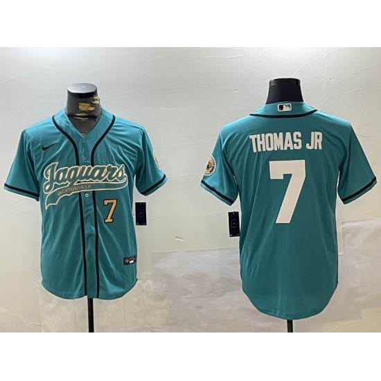 Men's Jacksonville Jaguars #7 Brian Thomas Jr Teal With Cool Base Stitched Baseball Jerseys - Ujersey