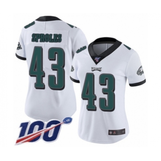 Women's Philadelphia Eagles #43 Darren Sproles White Vapor Untouchable Limited Player 100th Season Football Jersey - Ujersey