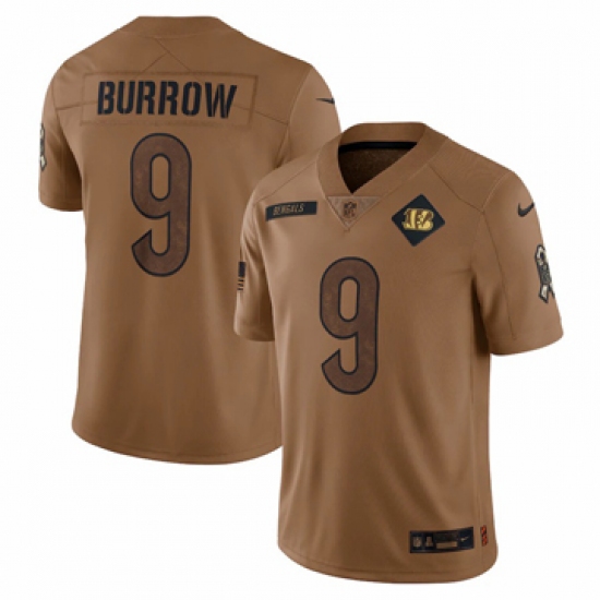 Men's Cincinnati Bengals #9 Joe Burrow Nike Brown 2023 Salute To Service Limited Jersey - Ujersey