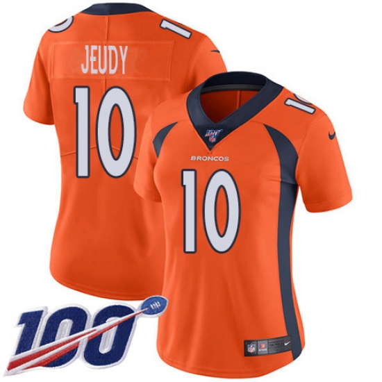 Women's Denver Broncos #10 Jerry Jeudy Orange Team Color Stitched 100th Season Vapor Untouchable Limited Jersey - Ujersey