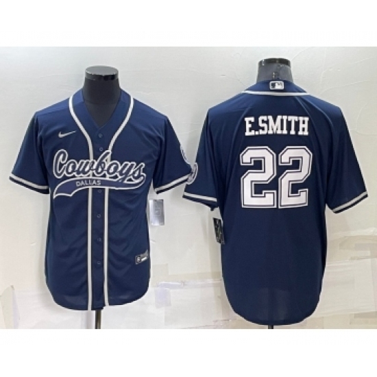 Men's Dallas Cowboys #22 Emmitt Smith Navy Blue Stitched Cool Base Nike Baseball Jersey - Ujersey