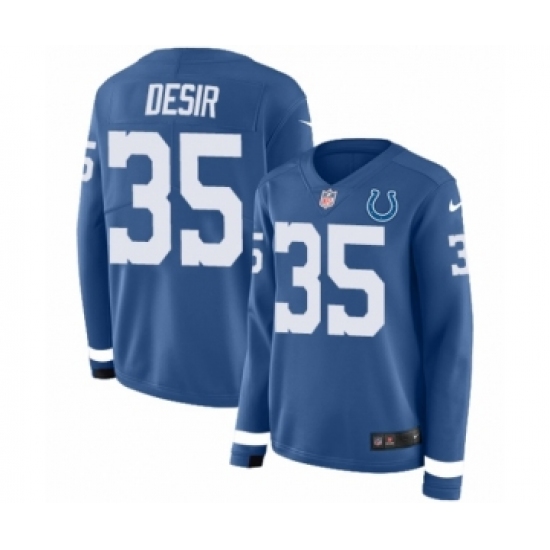 Women's Nike Indianapolis Colts #35 Pierre Desir Limited Blue Therma Long Sleeve NFL Jersey - Ujersey