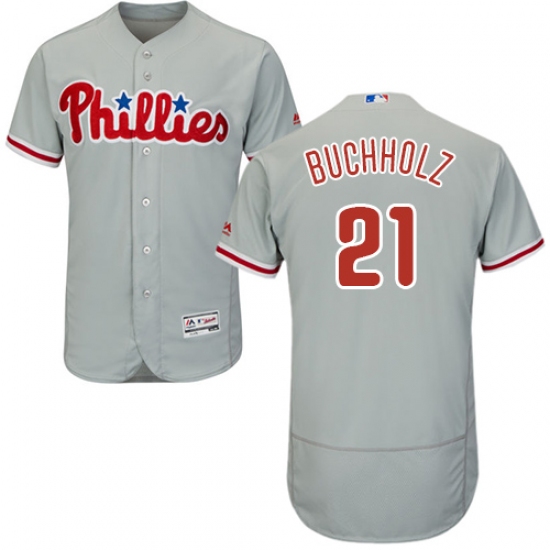 Men's Majestic Philadelphia Phillies #21 Clay Buchholz Grey Flexbase Authentic Collection MLB Jersey - Ujersey