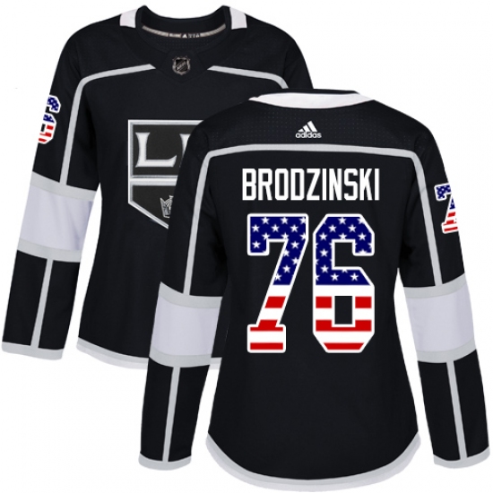 Women's Adidas Los Angeles Kings #76 Jonny Brodzinski Authentic Black USA Flag Fashion NHL Jersey - Ujersey
