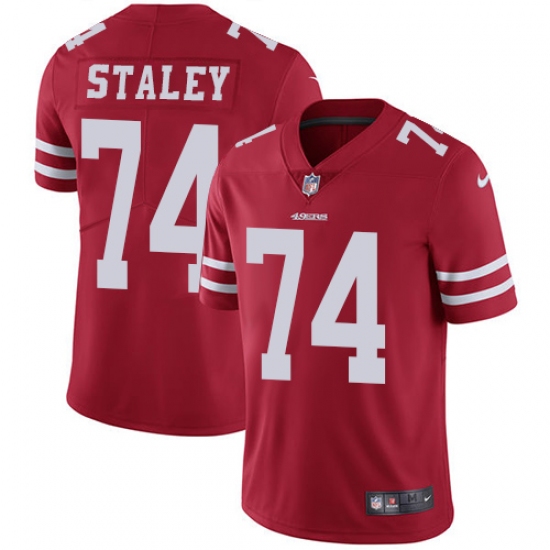 Men's Nike San Francisco 49ers #74 Joe Staley Red Team Color Vapor Untouchable Limited Player NFL Jersey - Ujersey
