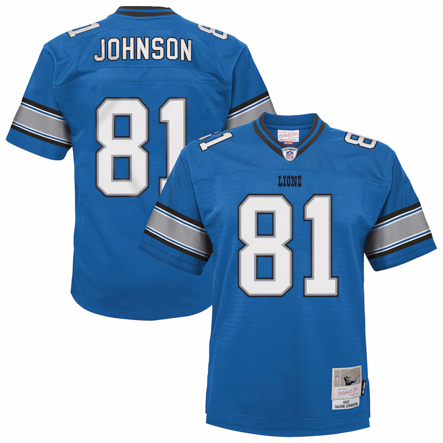 Youth Detroit Lions Calvin Johnson Mitchell & Ness Blue Legacy Replica Jersey - Ujersey