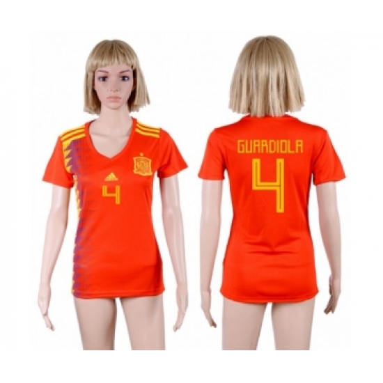 Women's Spain #4 Guardiola Red Home Soccer Country Jersey