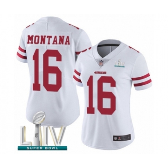 Women's San Francisco 49ers #16 Joe Montana White Vapor Untouchable Limited Player Super Bowl LIV Bound Football Jersey - Ujersey