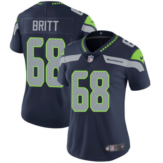 Women's Nike Seattle Seahawks #68 Justin Britt Elite Steel Blue Team Color NFL Jersey - Ujersey