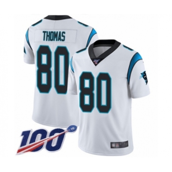 Men's Carolina Panthers #80 Ian Thomas White Vapor Untouchable Limited Player 100th Season Football Jersey - Ujersey