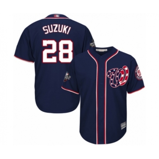 Youth Washington Nationals #28 Kurt Suzuki Authentic Navy Blue Alternate 2 Cool Base 2019 World Series Bound Baseball Jersey - Ujersey