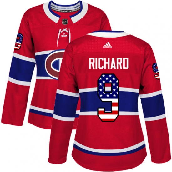 Women's Adidas Montreal Canadiens #9 Maurice Richard Authentic Red USA Flag Fashion NHL Jersey - Ujersey