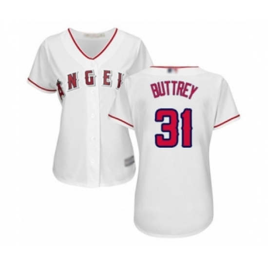 Women's Los Angeles Angels of Anaheim #31 Ty Buttrey Authentic White Home Cool Base Baseball Player Jersey - Ujersey