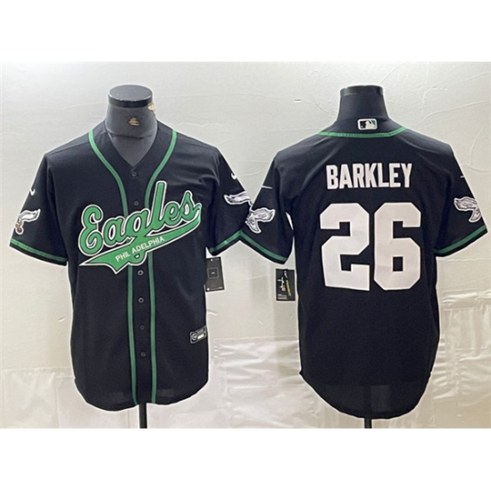 Men's Philadelphia Eagles #26 Saquon Barkley Black Cool Base Stitched Baseball Jersey - Ujersey