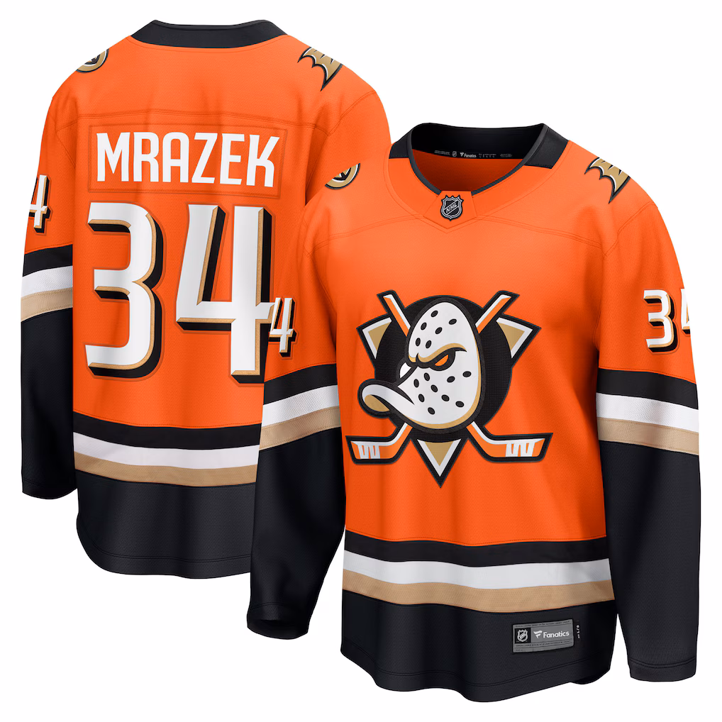 Men's Anaheim Ducks Petr Mrazek Fanatics Orange Home Breakaway Jersey - ujerseystore