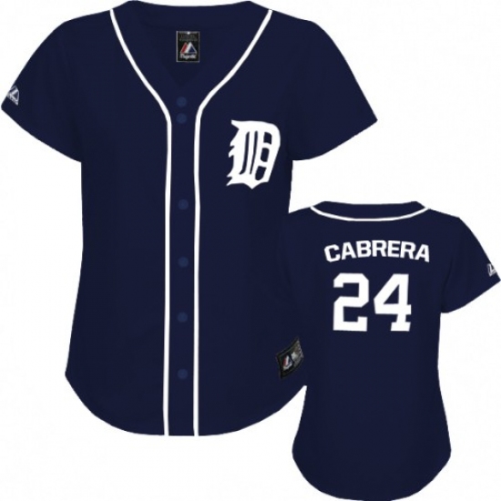 Women's Majestic Detroit Tigers #24 Miguel Cabrera Authentic Navy Blue MLB Jersey - Ujersey