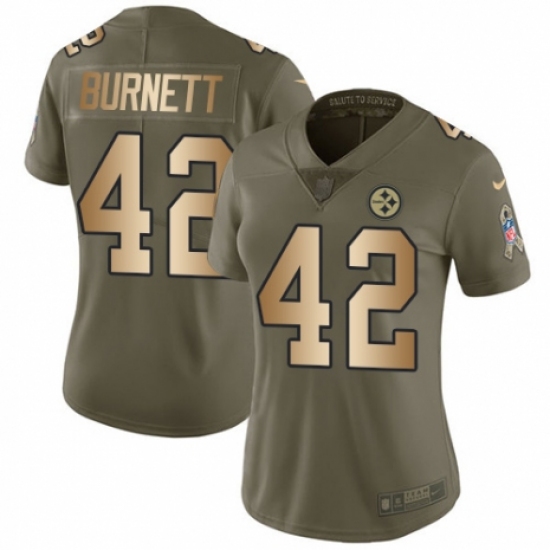 Women's Nike Pittsburgh Steelers #42 Morgan Burnett Limited Olive/Gold 2017 Salute to Service NFL Jersey - Ujersey