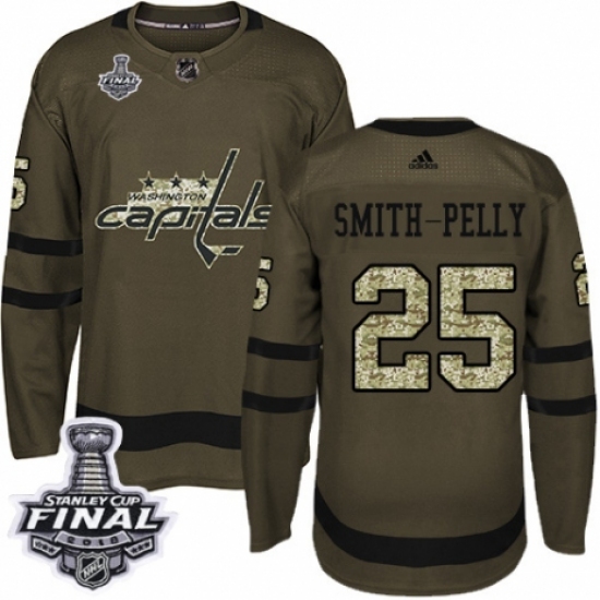 Youth Adidas Washington Capitals #25 Devante Smith-Pelly Authentic Green Salute to Service 2018 Stanley Cup Final NHL Jersey - Ujersey