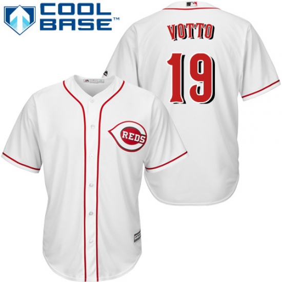 Youth Majestic Cincinnati Reds #19 Joey Votto Replica White Home Cool Base MLB Jersey - Ujersey