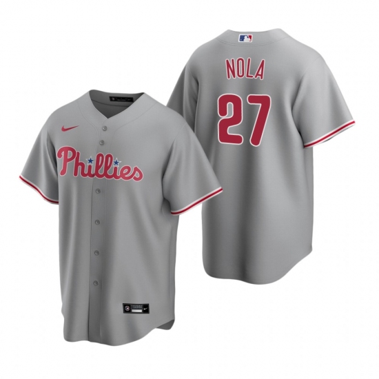 Men's Nike Philadelphia Phillies #27 Aaron Nola Gray Road Stitched Baseball Jersey - Ujersey