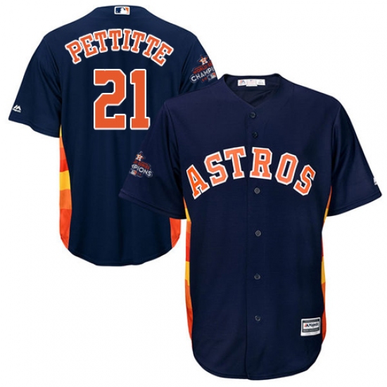 Youth Majestic Houston Astros #21 Andy Pettitte Authentic Navy Blue Alternate 2017 World Series Champions Cool Base MLB Jersey - Ujersey