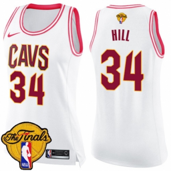 Women's Nike Cleveland Cavaliers #34 Tyrone Hill Swingman White/Pink Fashion 2018 NBA Finals Bound NBA Jersey - Ujersey