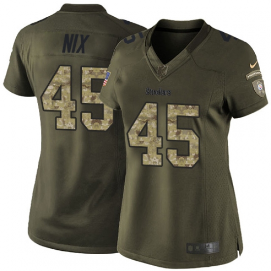 Women's Nike Pittsburgh Steelers #45 Roosevelt Nix Elite Green Salute to Service NFL Jersey - Ujersey