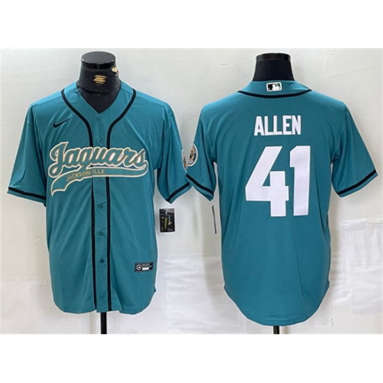 Men's Jacksonville Jaguars #41 Josh Allen Teal With Cool Base Baseball Stitched Jersey - Ujersey