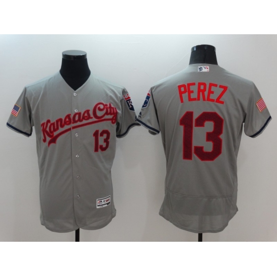Men's Kansas City Royals #13 Salvador Perez Gray Fashion Stars & Stripes FlexBase Player Jersey - Ujersey
