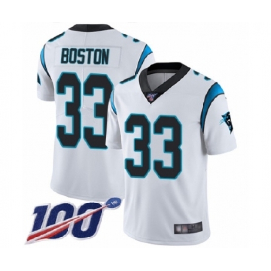 Youth Carolina Panthers #33 Tre Boston White Vapor Untouchable Limited Player 100th Season Football Jersey - Ujersey