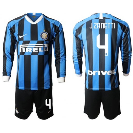 Inter Milan #4 J.Zanetti Home Long Sleeves Soccer Club Jersey