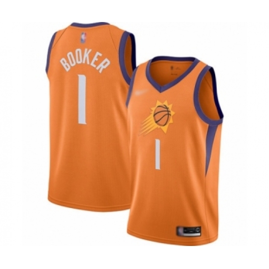 Men's Phoenix Suns #1 Devin Booker Authentic Orange Finished Basketball Jersey - Statement Edition - Ujersey