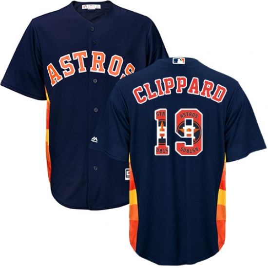 Men's Majestic Houston Astros #19 Tyler Clippard Authentic Navy Blue Team Logo Fashion Cool Base MLB Jersey - Ujersey