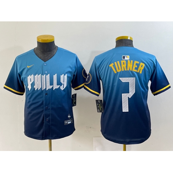 Youth Philadelphia Phillies #7 Trea Turner Blue 2024 City Connect Limited Stitched Jersey - Ujersey