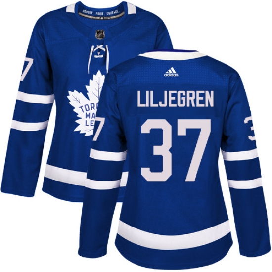 Women's Adidas Toronto Maple Leafs #37 Timothy Liljegren Authentic Royal Blue Home NHL Jersey - Ujersey