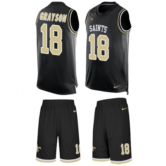 Men's Nike New Orleans Saints #18 Garrett Grayson Limited Black Tank Top Suit NFL Jersey - Ujersey