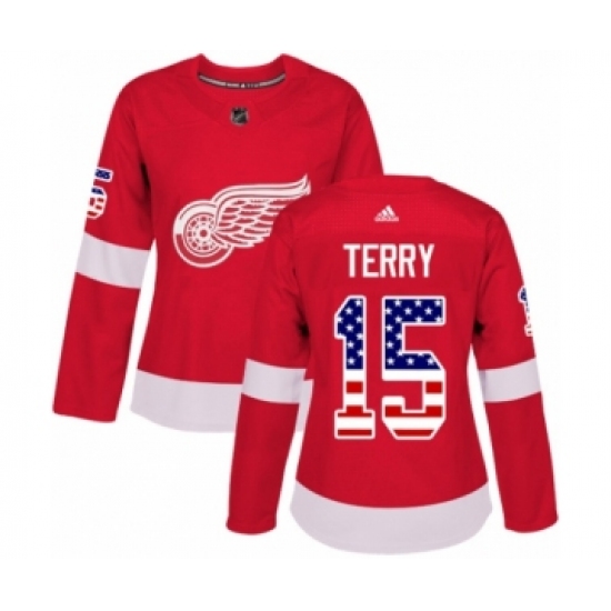 Women's Adidas Detroit Red Wings #15 Chris Terry Authentic Red USA Flag Fashion NHL Jersey