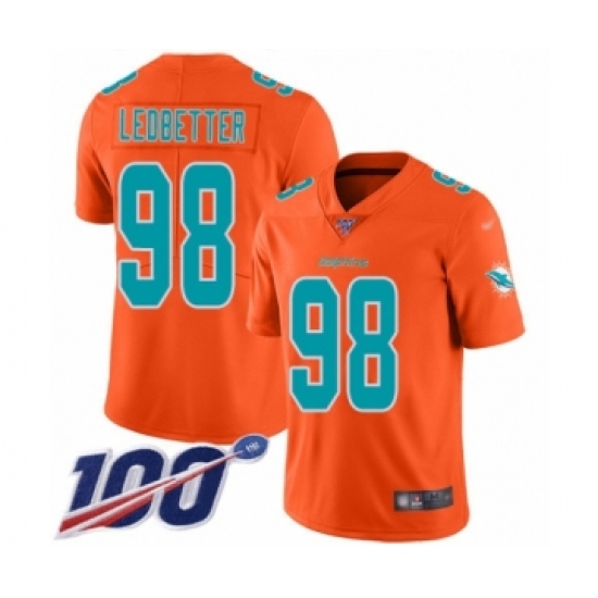 Men's Miami Dolphins #98 Jonathan Ledbetter Limited Orange Inverted Legend 100th Season Football Jersey - Ujersey