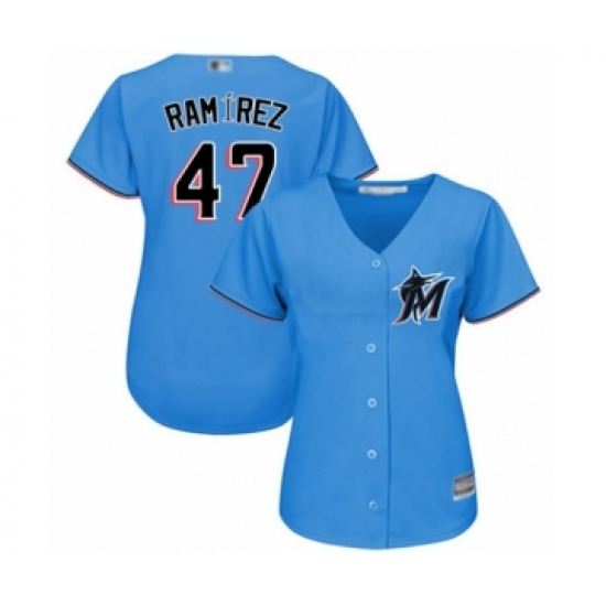 Women's Miami Marlins #47 Harold Ramirez Authentic Blue Alternate 1 Cool Base Baseball Player Jersey - Ujersey