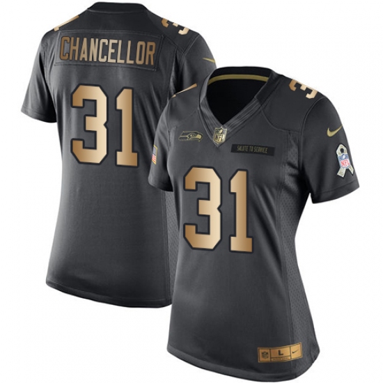 Women's Nike Seattle Seahawks #31 Kam Chancellor Limited Black/Gold Salute to Service NFL Jersey - Ujersey