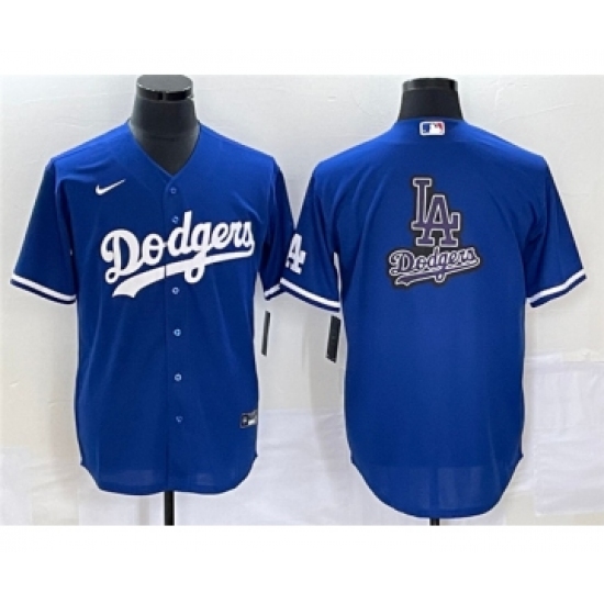 Men's Los Angeles Dodgers Blue Team Big Logo Cool Base Stitched Baseball Jersey 1 - Ujersey
