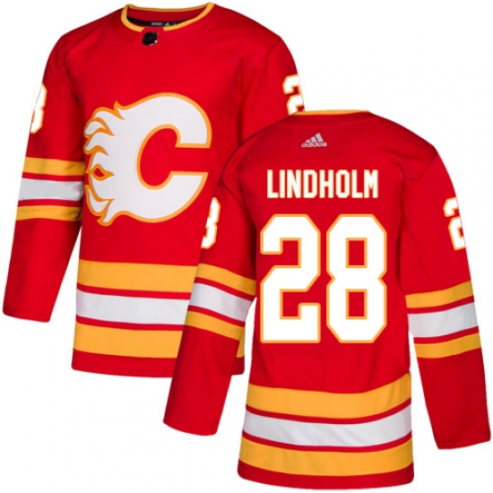Men's Adidas Calgary Flames #28 Elias Lindholm Red Alternate Authentic Stitched NHL Jersey - Ujersey
