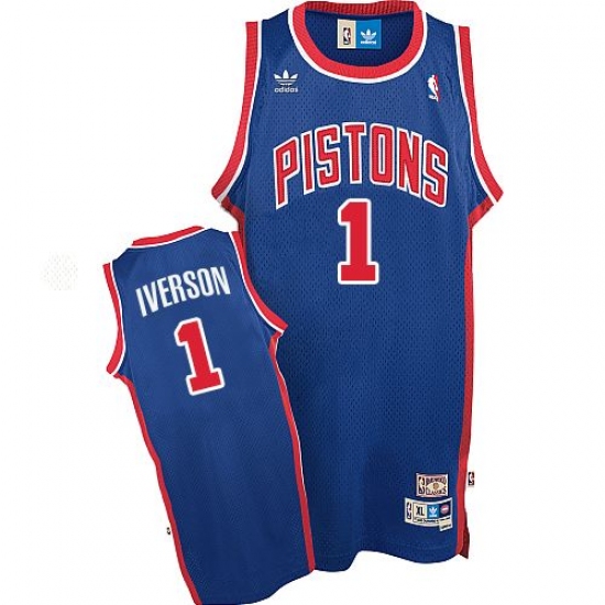 Men's Adidas Detroit Pistons #1 Allen Iverson Authentic Blue Throwback NBA Jersey - Ujersey