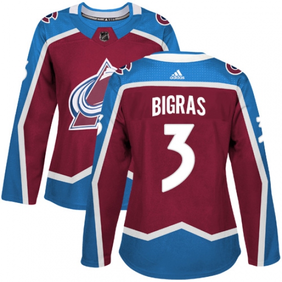 Women's Adidas Colorado Avalanche #3 Chris Bigras Premier Burgundy Red Home NHL Jersey - Ujersey