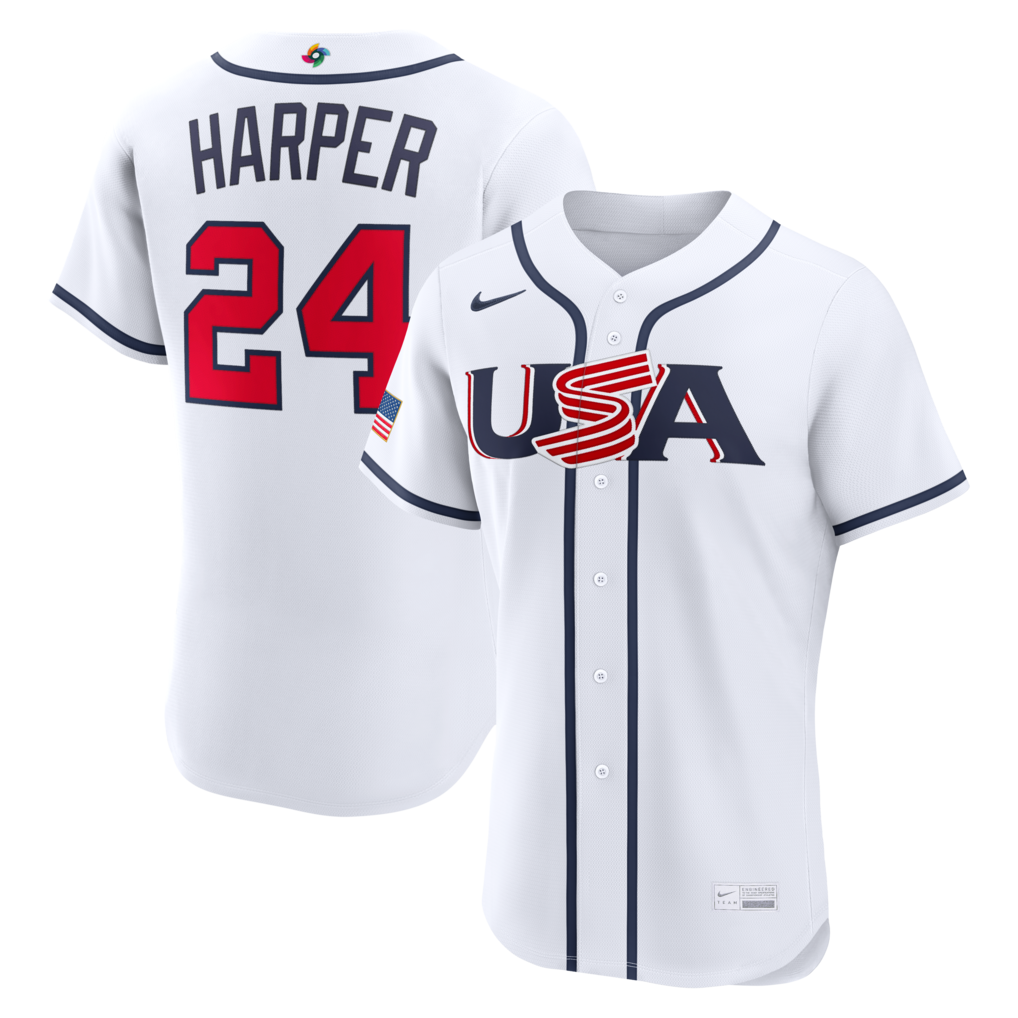 Men's USA Baseball Bryce Harper Nike White 2026 World Baseball Classic Home Authentic Jersey - Ujersey