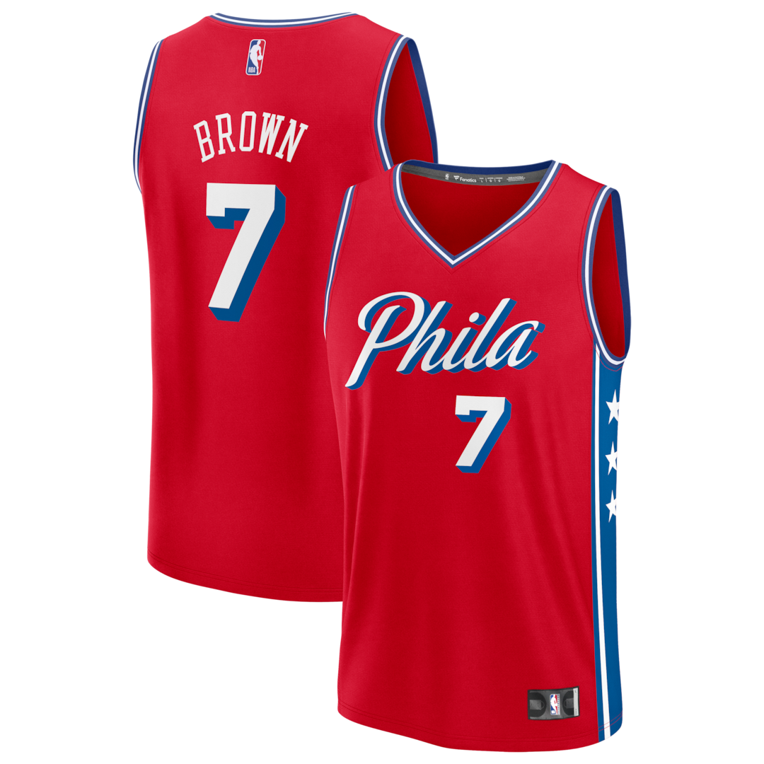 Men's Philadelphia 76ers Jaylen Brown Fanatics Red Fast Break Jersey - Statement Edition