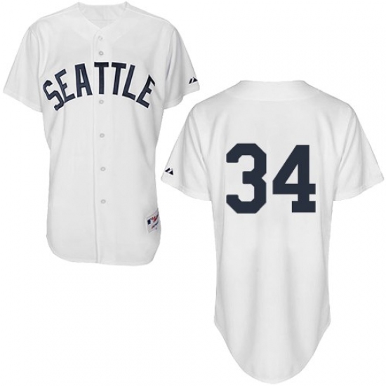 Men's Majestic Seattle Mariners #34 Felix Hernandez Authentic White 1909 Turn Back The Clock MLB Jersey